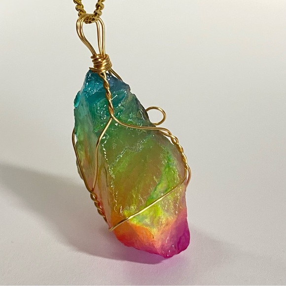 Rainbow Quartz Wire Wrapped Pendant Necklace - Picture 8 of 10